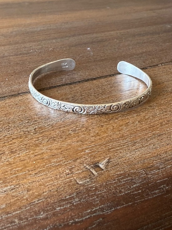 Jewelry - Sterling Silver Floral Engraved Cuff Bracelet - Silver